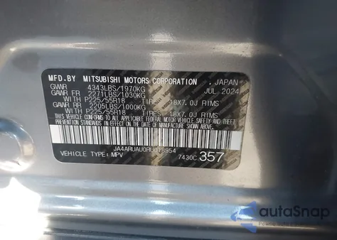 2024 Mitsubishi Outlander Sport 2.0 Es Awc/2.0 Le Awc/2.0 Ralliart Awc/2.0 S Awc/2.0 Se Awc/2.0 Trail Edition Awc/S/Trail Edition z USA, uszkodzony, nr VIN JA4ARUAU0RU018954